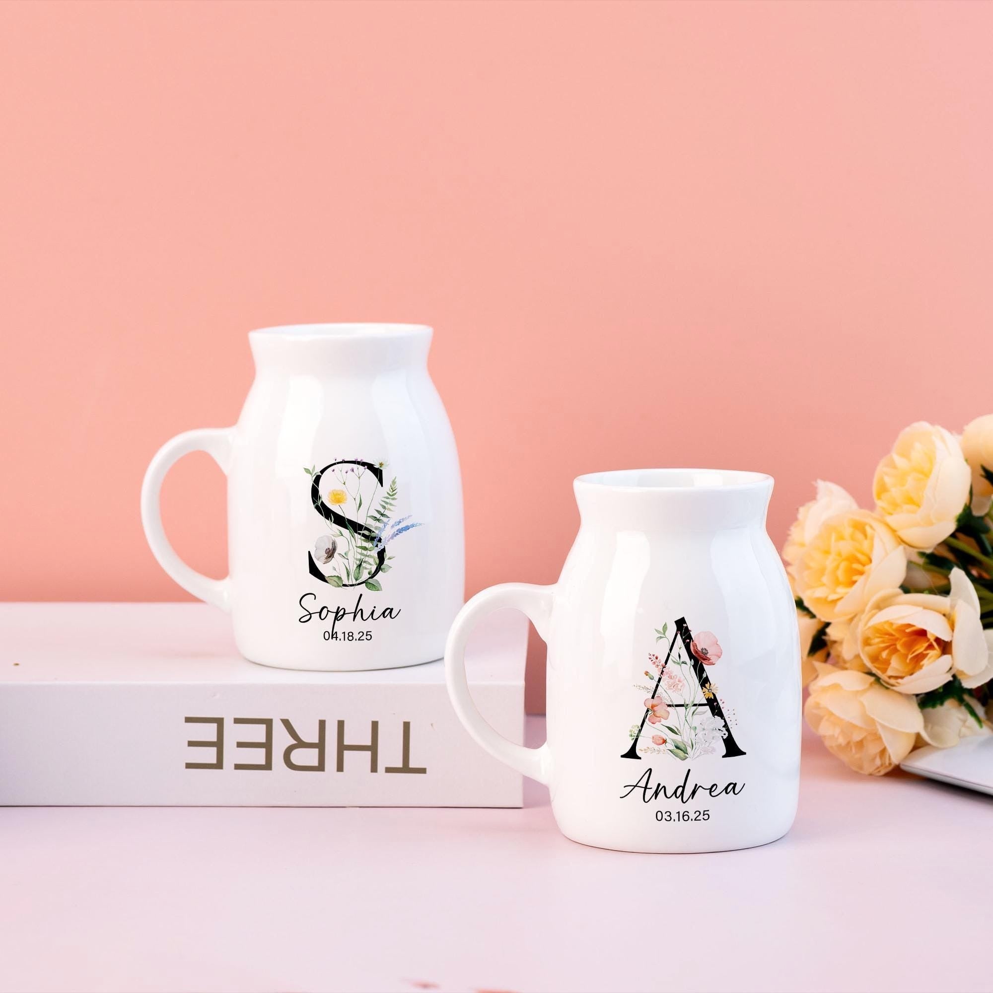 Personalized Ceramic Flower Vase For Grandma, Nana, Mothers Day Gifts, Customized Initials Ceramic Jardiniere Gifts, Gifts From Grandkids, Birthday Gifts