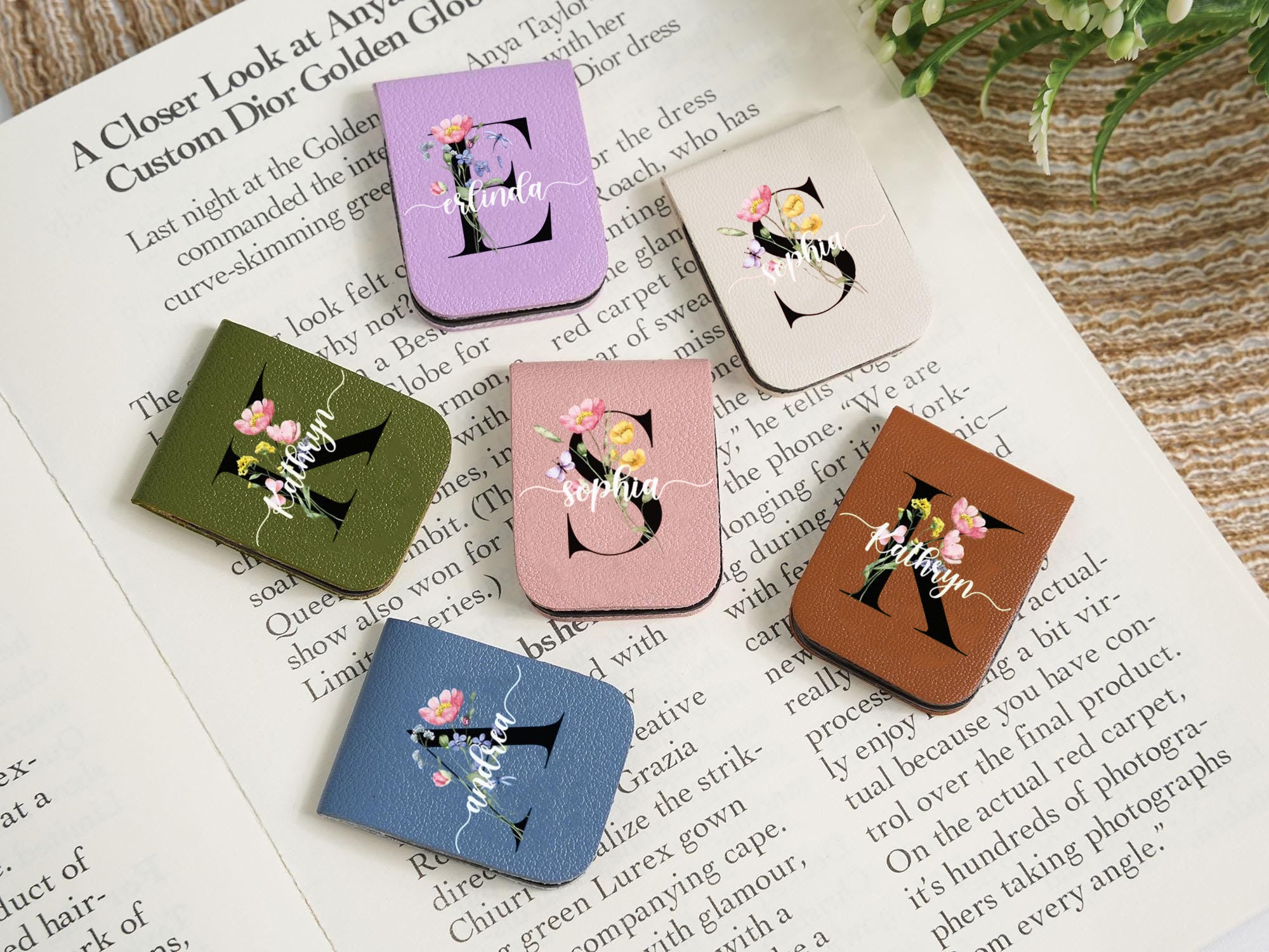 Personalized Leather Bookmarks with Flower Alphabet Design, Custom Initial Bookmark, Floral Leather Bookmark for Book Lovers