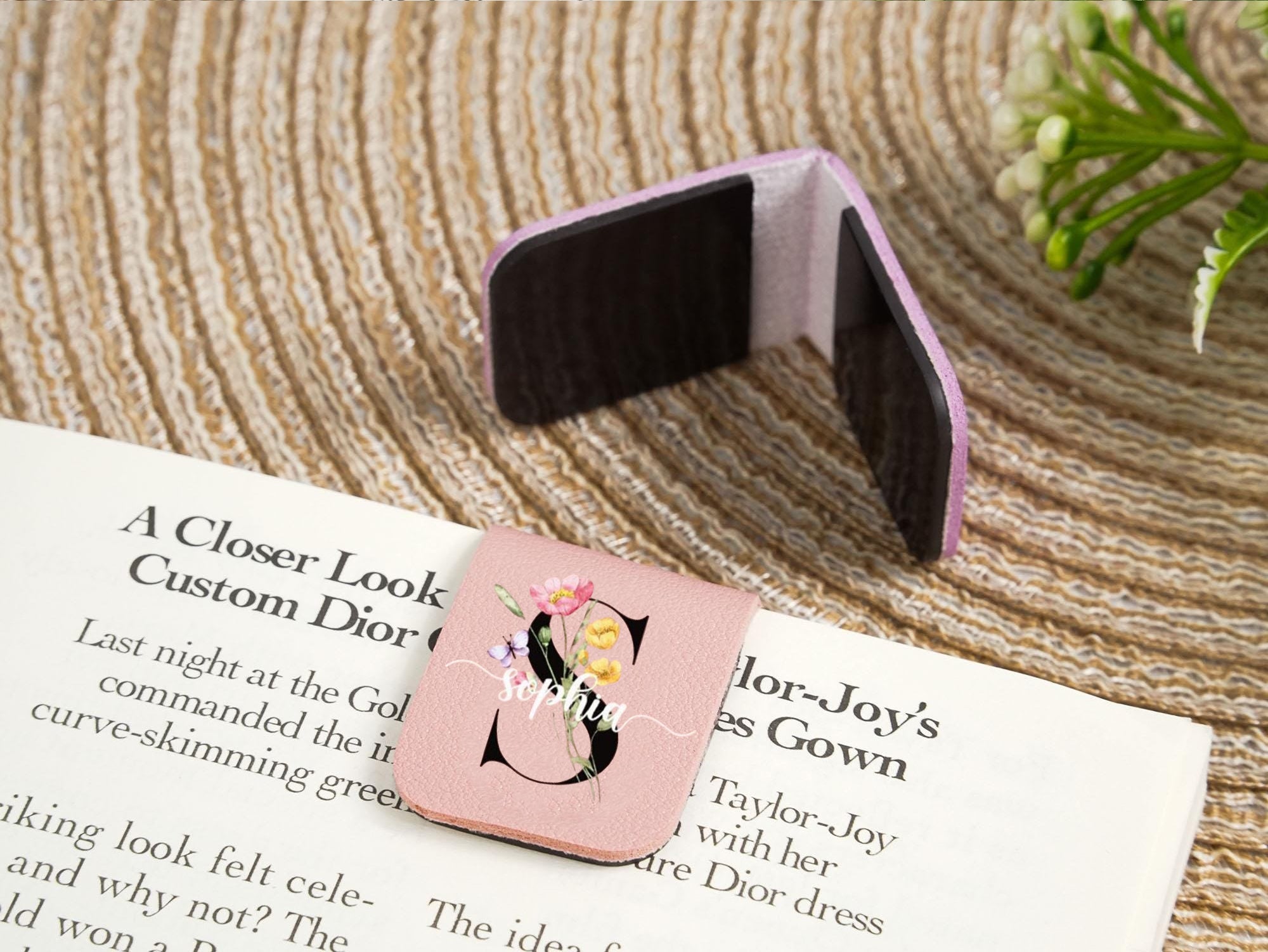 Personalized Leather Bookmarks with Flower Alphabet Design, Custom Initial Bookmark, Floral Leather Bookmark for Book Lovers