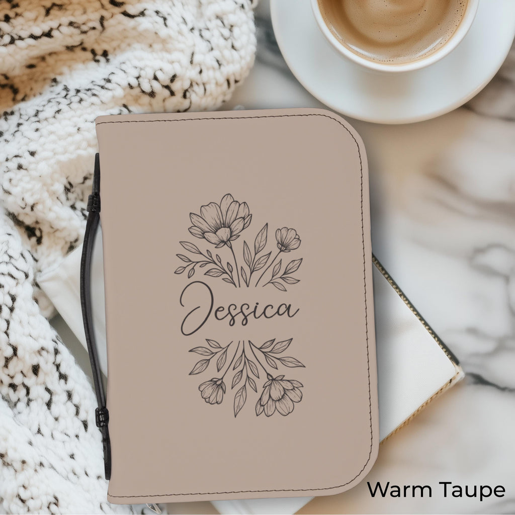 Personalized Bible Cover, Floral Custom Bible Case with Handle for Christian Mom, Wildflower Monogram Notebook Case Faith Jesus Gift for Mom