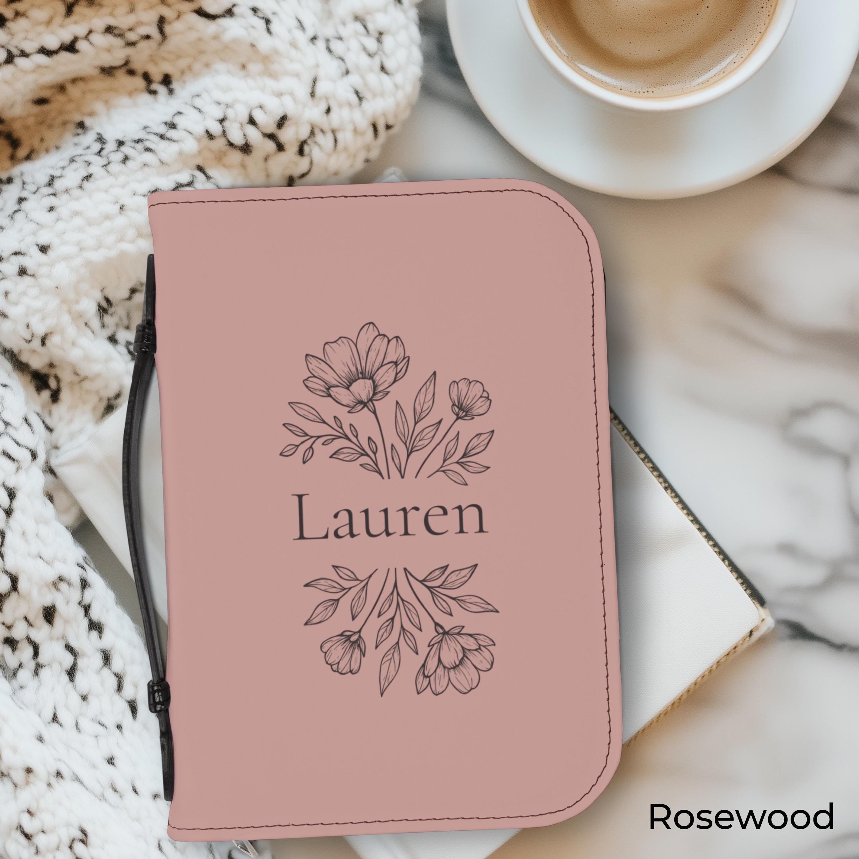 Personalized Bible Cover, Floral Custom Bible Case with Handle for Christian Mom, Wildflower Monogram Notebook Case Faith Jesus Gift for Mom