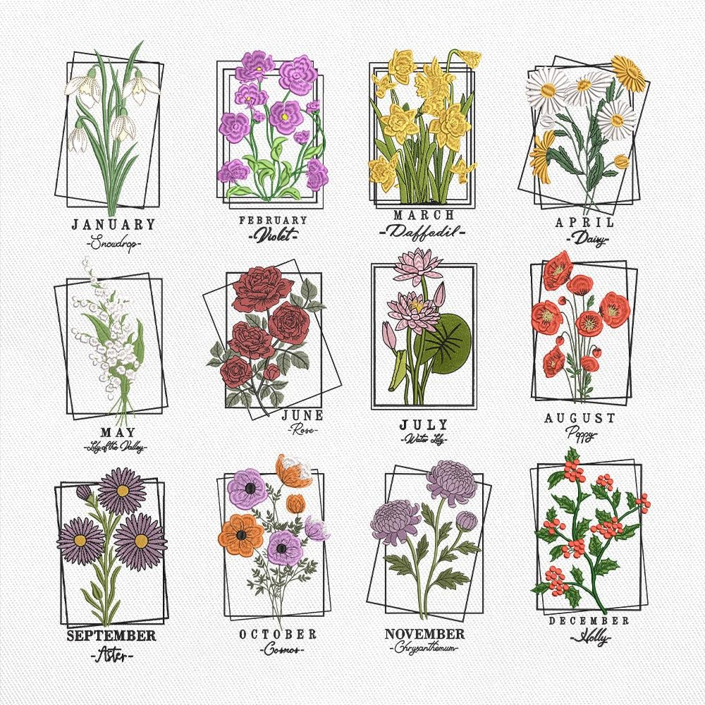 Personalized Monthly Blooms Embroidered Hoodie, Custom Initial Floral Sweatshirt, Gift for Her