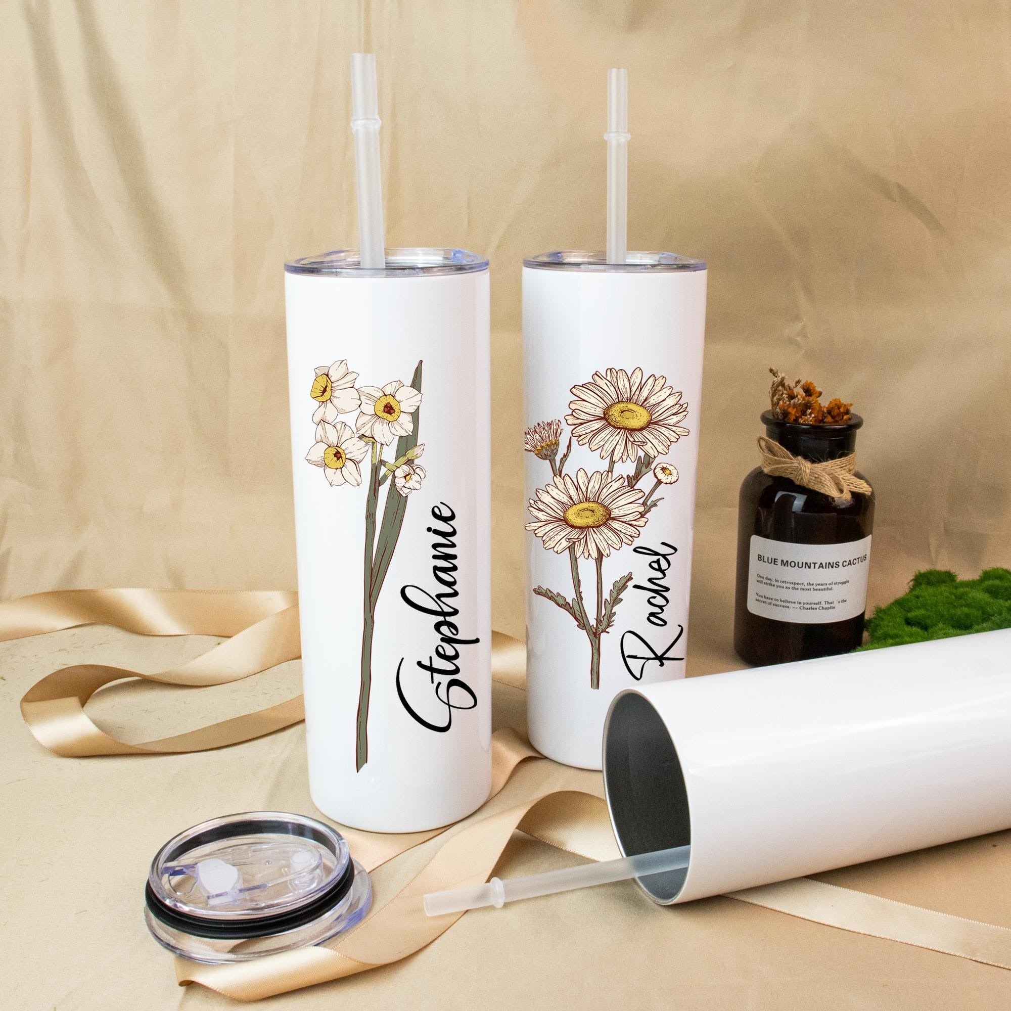 Custom 20oz Birth Flower Tumbler, Personalized Cup with Name, Girls Trip Gifts, Bridesmaid Gifs, Birthday Gift for Her, Wedding Cups