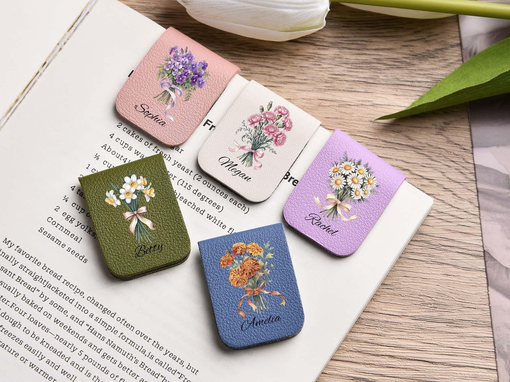 Personalized Leather Bookmarks – Birth Flower Collection, Custom Name Floral Bookmark, Handcrafted Leather Bookmark Gift for Book Lovers