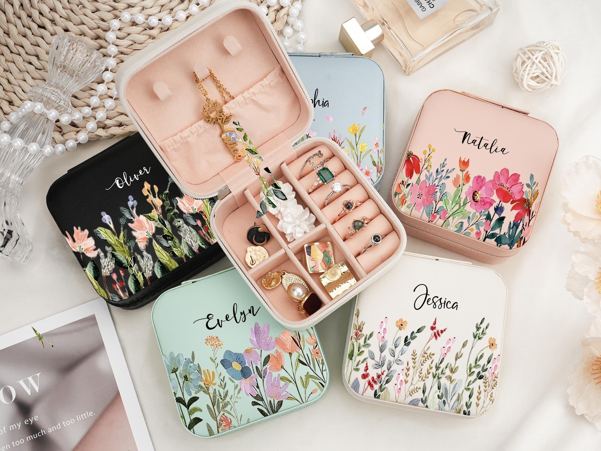 Personalized Leather Jewelry Travel Case with Name, Gift For Bridesmaid, Travel Jewelry Box, Wedding Bridesmaid Gift, Bride Gift