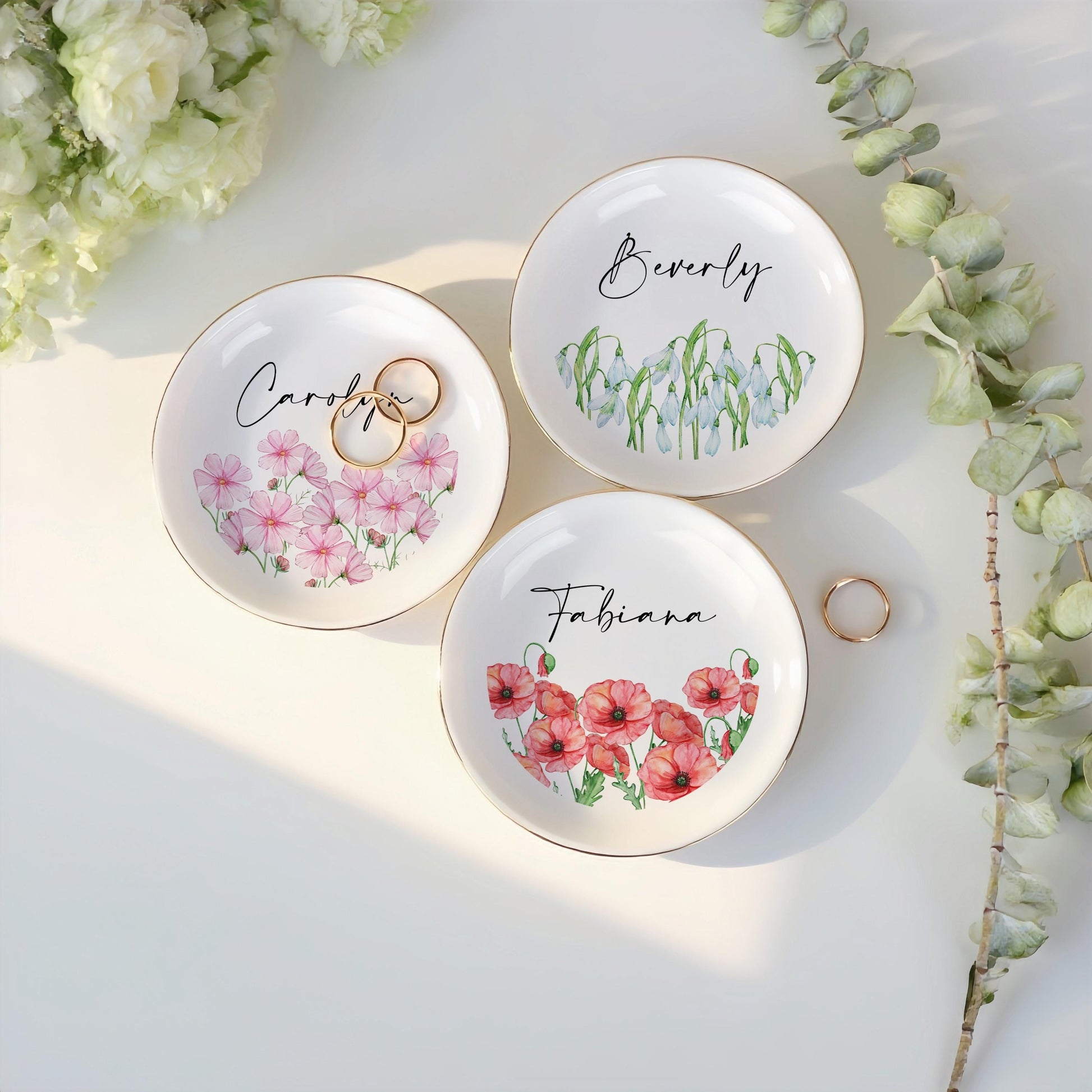 Personalized Birth Flower Trinket Dish, Birth Month Flower Ring Dish, Wedding Favors, Birthday Gift, Gift For Bestie, Bridal Shower Gift