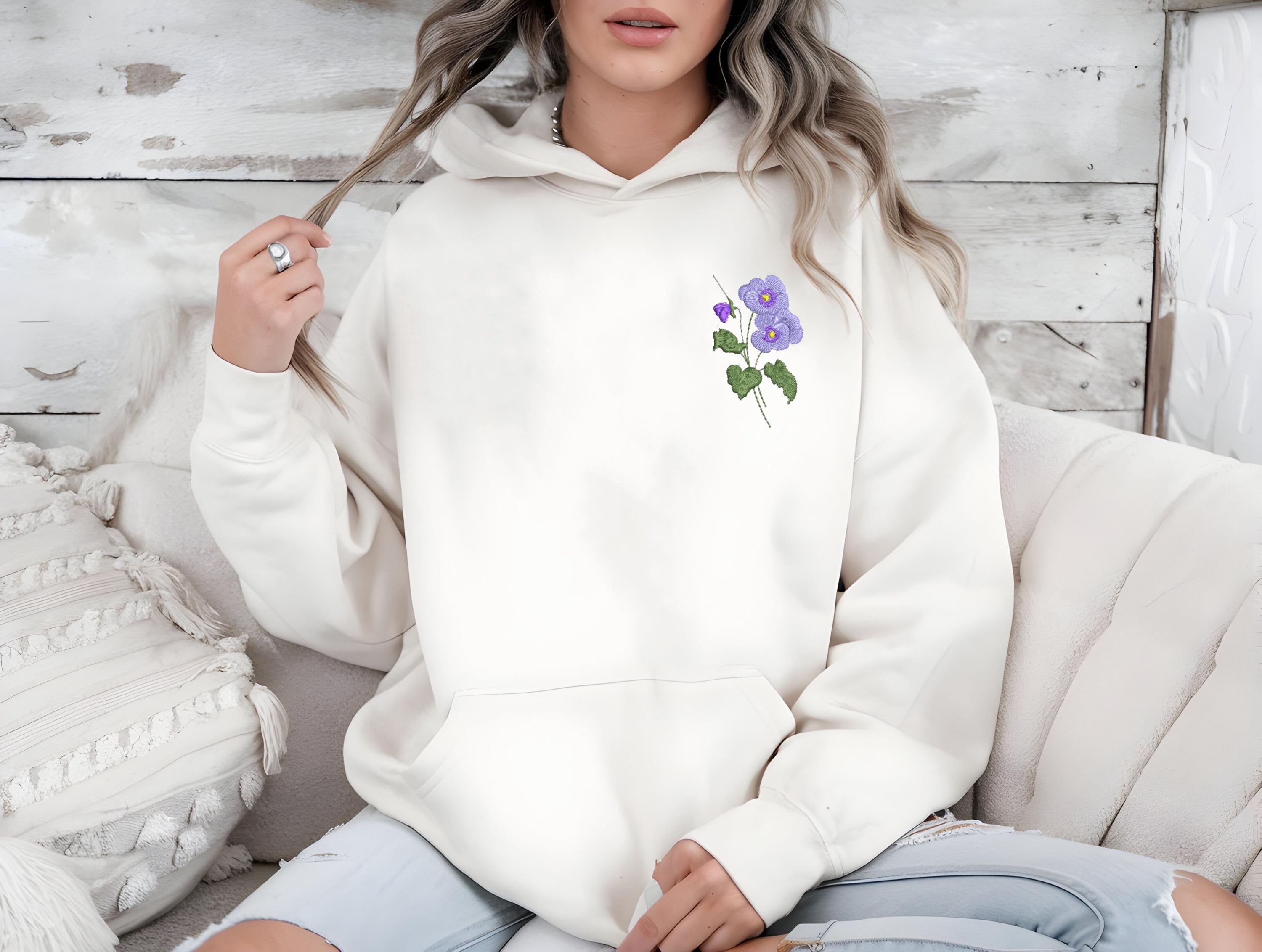 Personalized Birth Flower Embroidered Hoodie, Custom Name Floral Sweatshirt, Birthday Gift