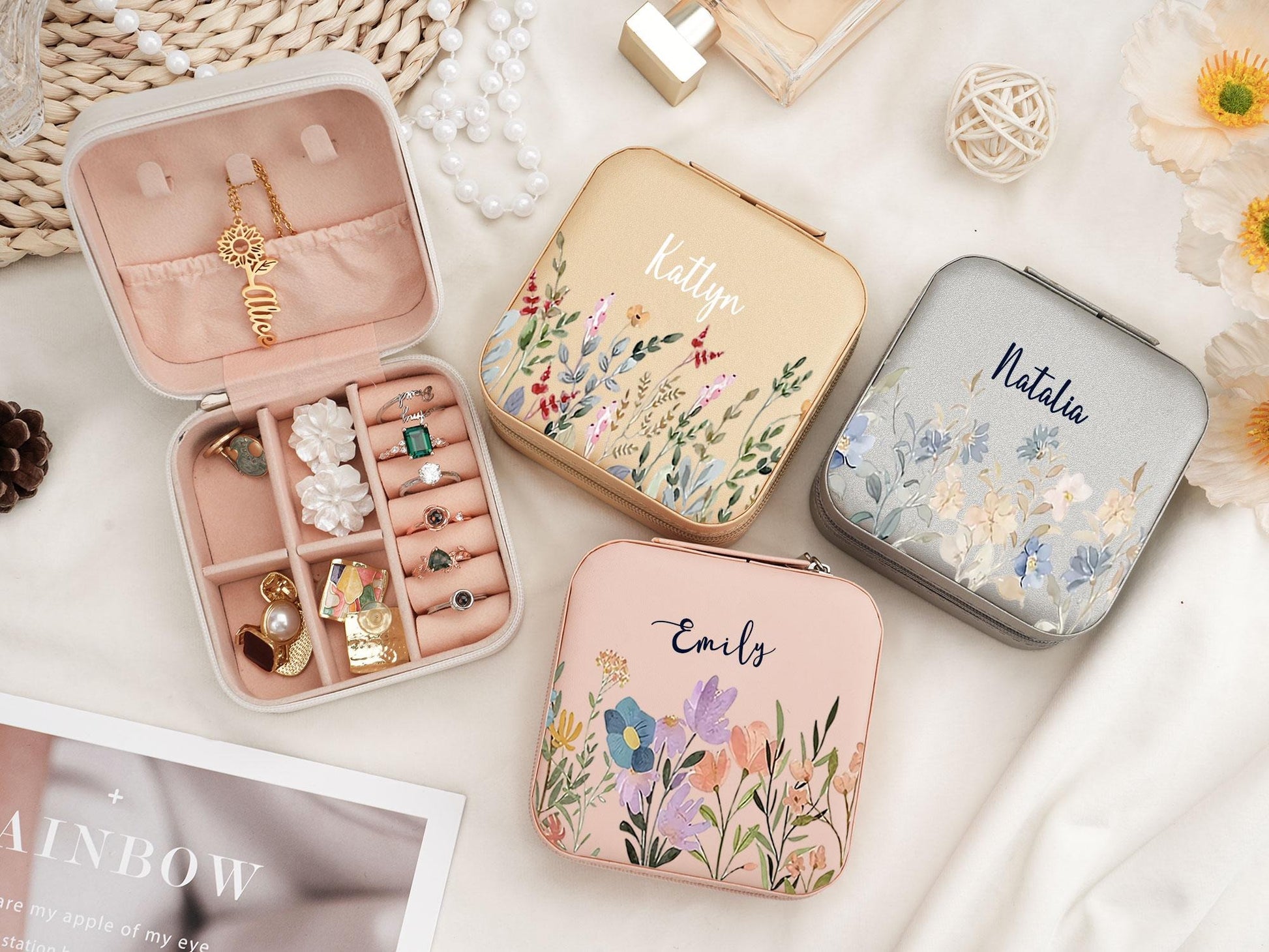 Personalized Leather Jewelry Travel Case with Name, Gift For Bridesmaid, Travel Jewelry Box, Wedding Bridesmaid Gift, Bride Gift