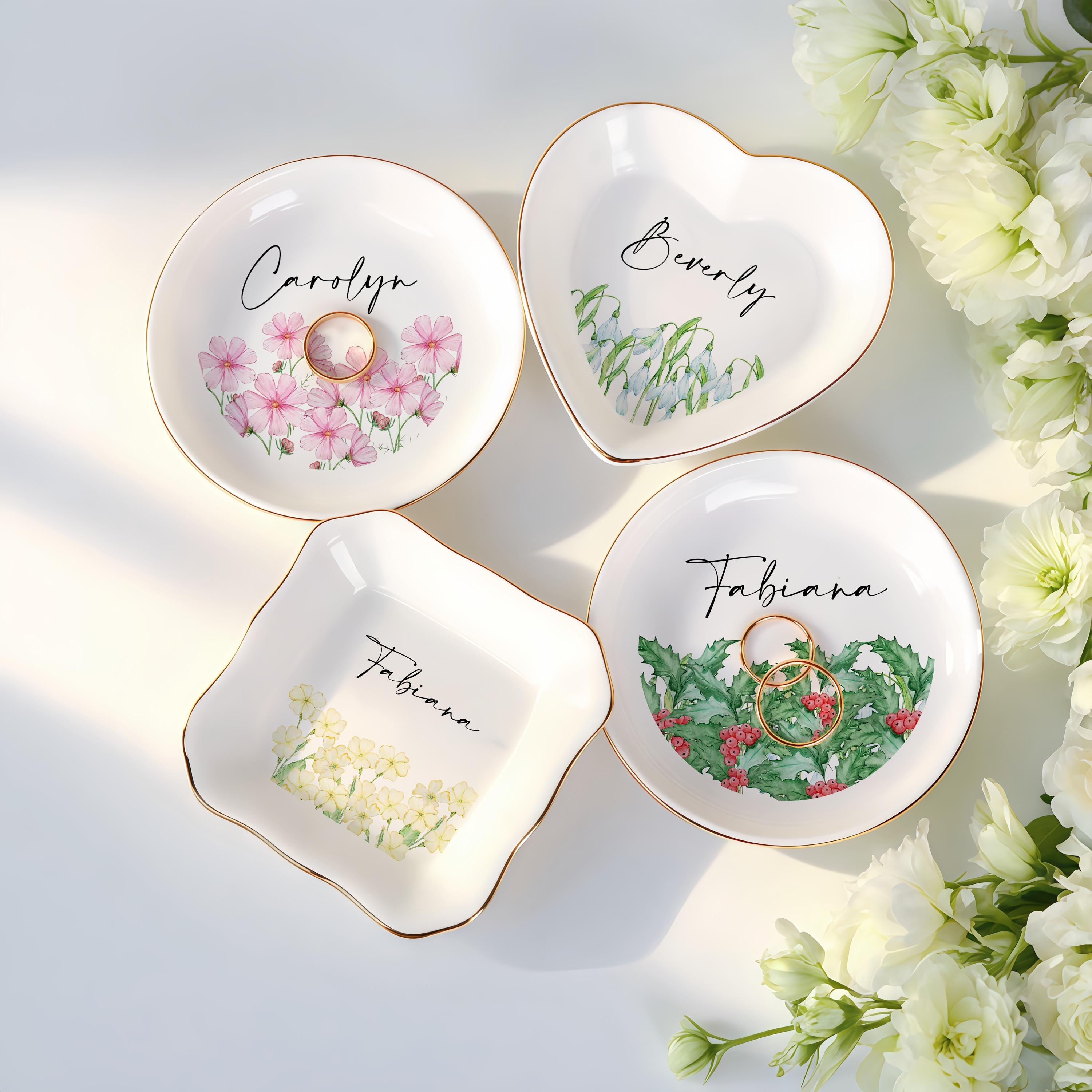 Personalized Birth Flower Trinket Dish, Birth Month Flower Ring Dish, Wedding Favors, Birthday Gift, Gift For Bestie, Bridal Shower Gift