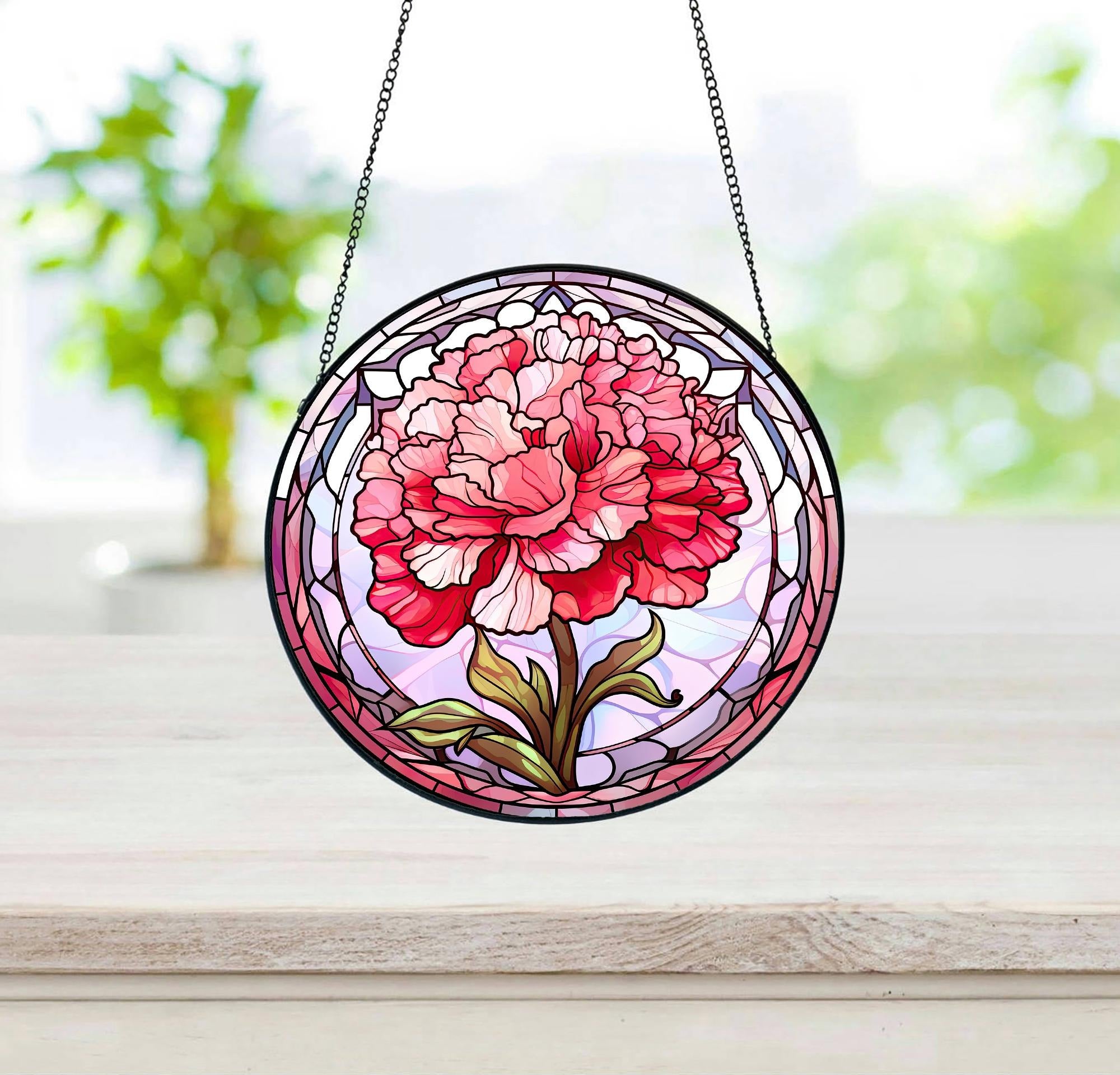 Personalized Birth Month Flower Stained Glass Suncatcher, Custom Flowers Window Hanging, Birthday Gift For Besties, Mom, Her, Flower Garden Decor
