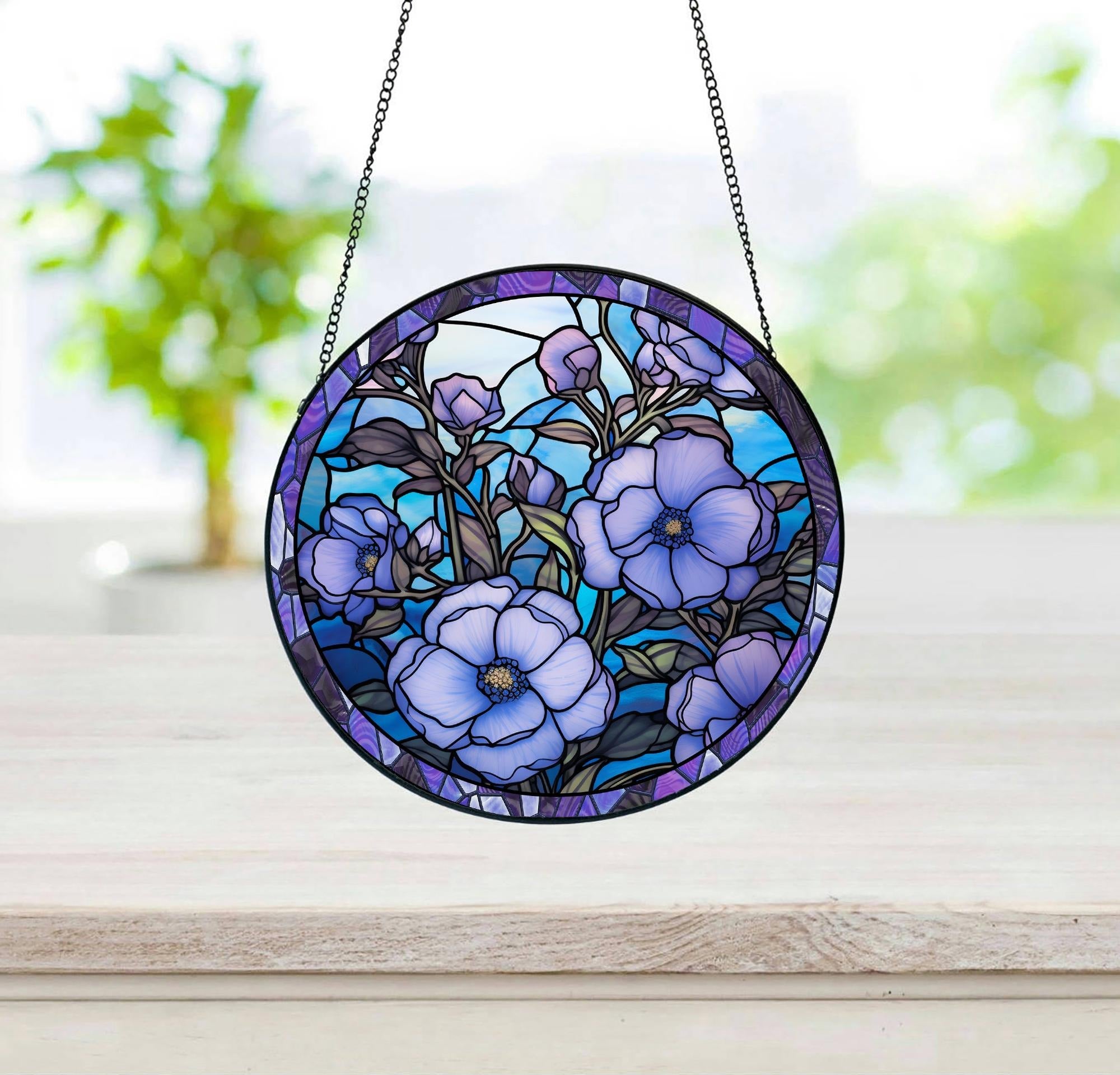 Personalized Birth Month Flower Stained Glass Suncatcher, Custom Flowers Window Hanging, Birthday Gift For Besties, Mom, Her, Flower Garden Decor