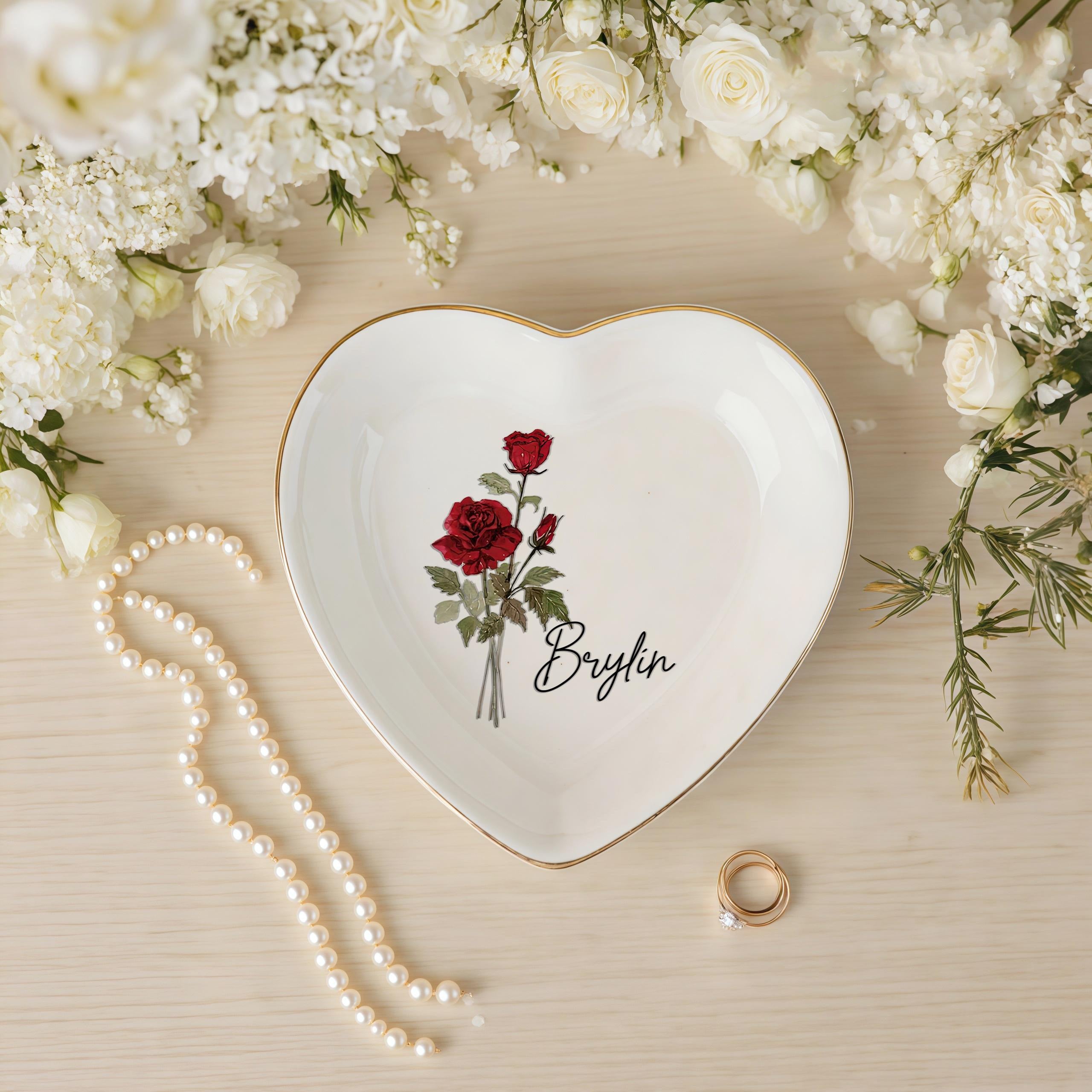 Personalized Birth Flower Trinket Dish, Custom Watercolor Flower Ring Dish, Birthday Jewelry Dish, Wedding Bridesmaid Gift, Christmas Gifts