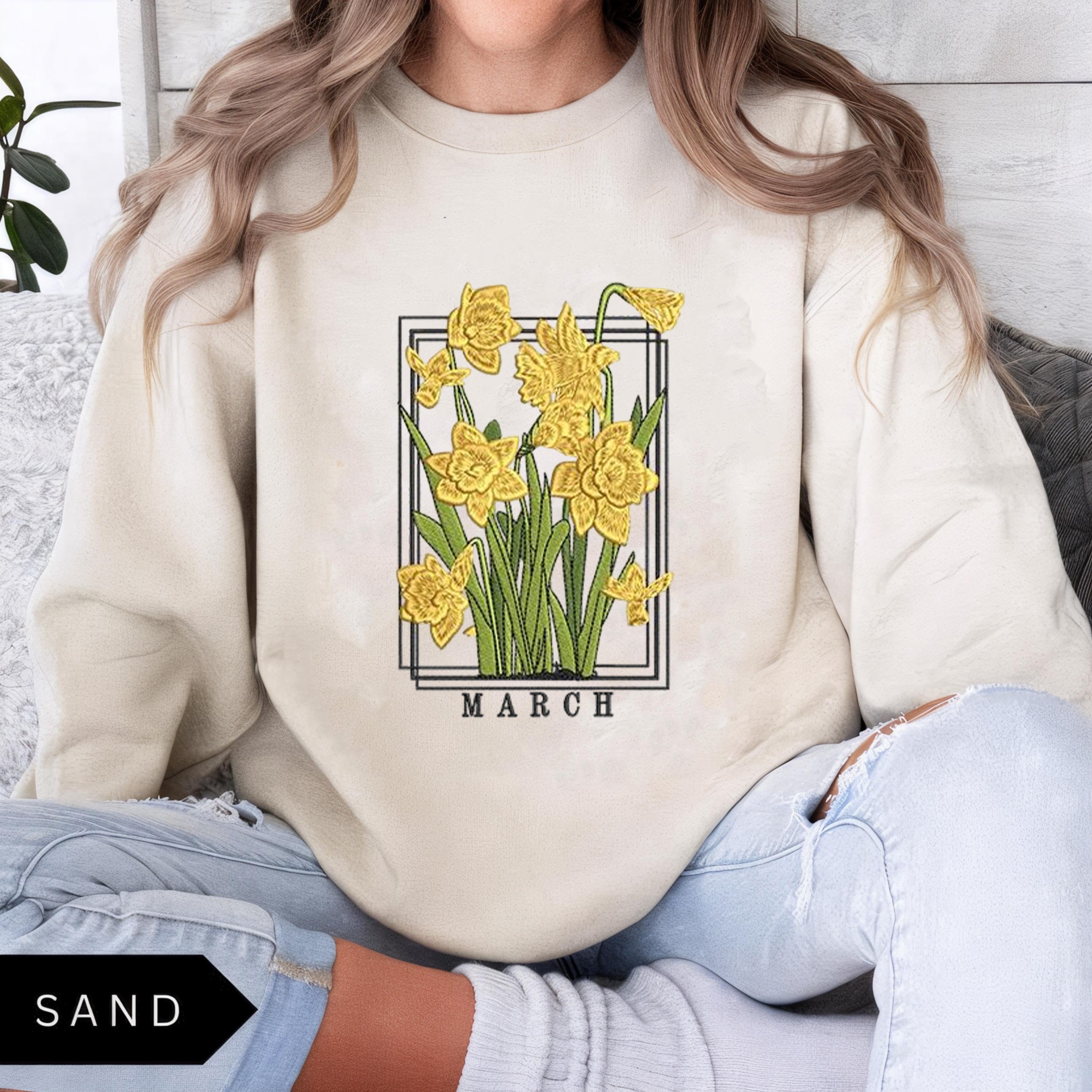 Personalized Monthly Blooms Embroidered Hoodie, Custom Initial Floral Sweatshirt, Gift for Her