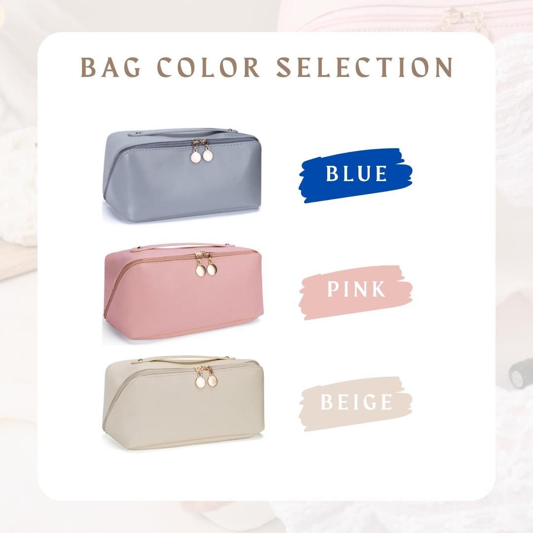 Personalized Leather Makeup Bag with Birth Flower and Name, Custom Cosmetic Bag, Bridesmaid Gift, Travel Toiletry Pouch for Women