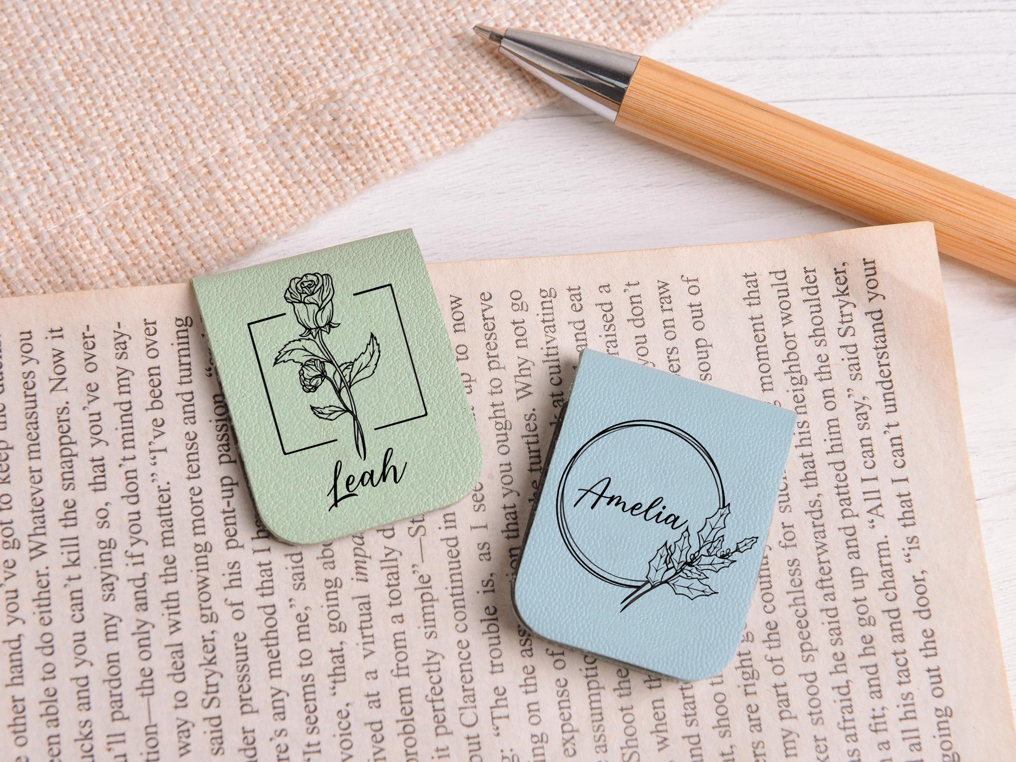 Personalized Leather Bookmark Monthly Bloom Collection, Custom Floral Bookmark, Handcrafted Leather Bookmark for Book Lovers
