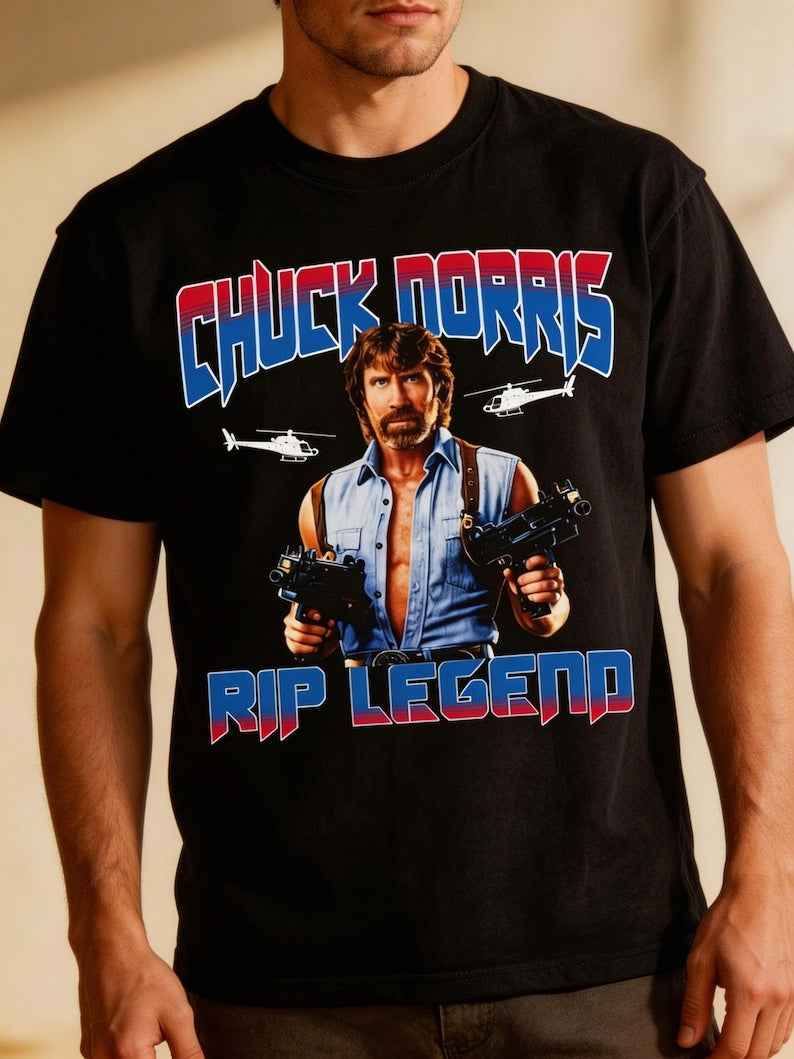 Chuck Norris Tribute Shirt, Legends Never Die Tee, Vintage Western Graphic Shirt, Memorial Cowboy Tee