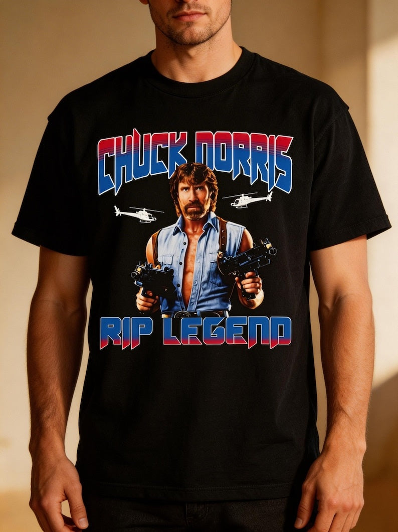 Chuck Norris Tribute Shirt, Legends Never Die Tee, Vintage Western Graphic Shirt, Memorial Cowboy Tee