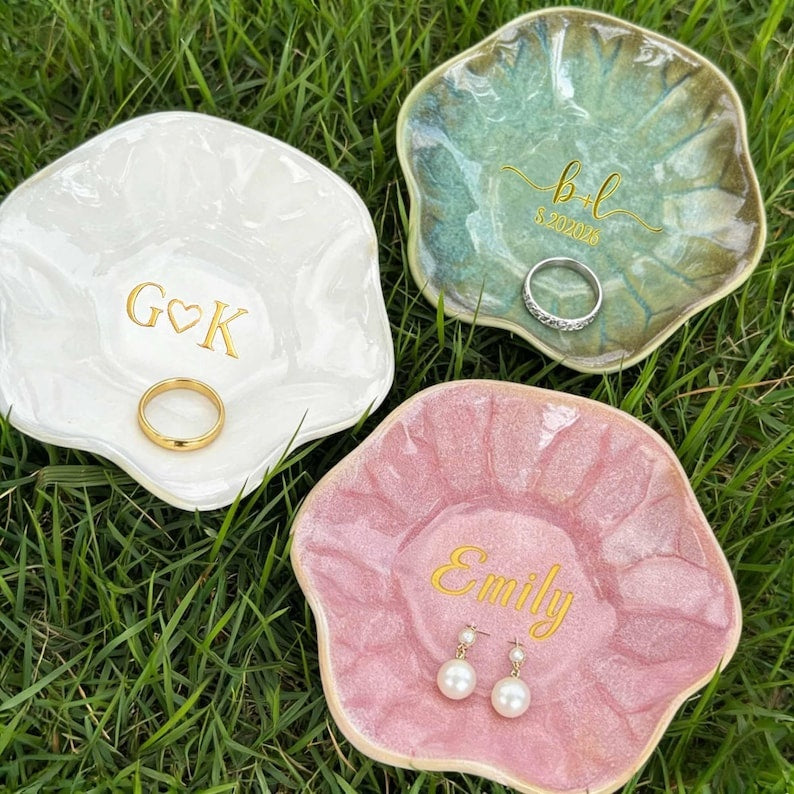 Wedding Ring Holder Dish with Initial & Date, Personalized Ring Plate for Ceremony, Custom Monogram Ring Dish, Bridal Shower Gift Keepsake