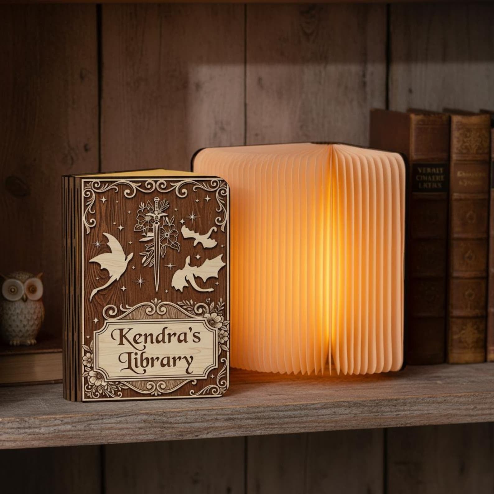 Custom Name Fantasy Dragons Light Folding Magnetic Table Lamp, Personalized Book Lamp Reading Book Lover, Bookworm Gift, Lighting Bedroom
