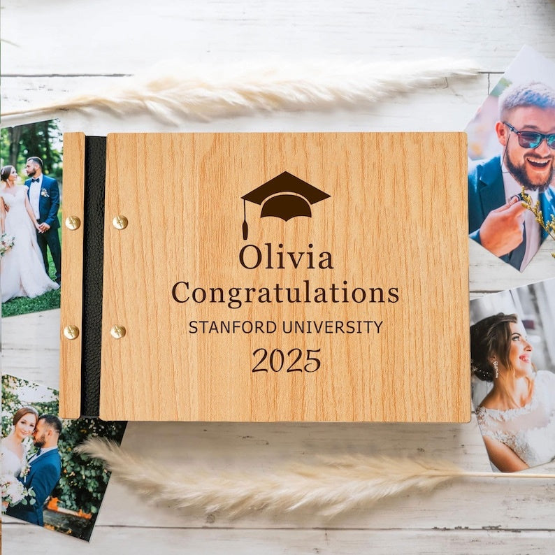 Custom Wooden Graduation Guest Book 2025: University, College, High School, 2026 Graduation Party Guest Book College or High School Graduation Gift for Her 2026
