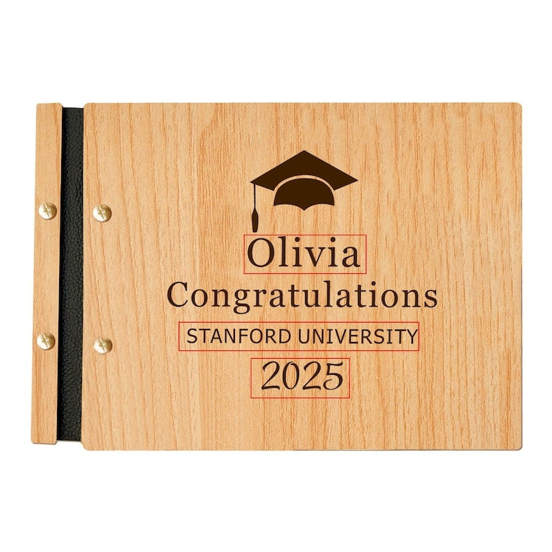 Custom Wooden Graduation Guest Book 2025: University, College, High School, 2026 Graduation Party Guest Book College or High School Graduation Gift for Her 2026