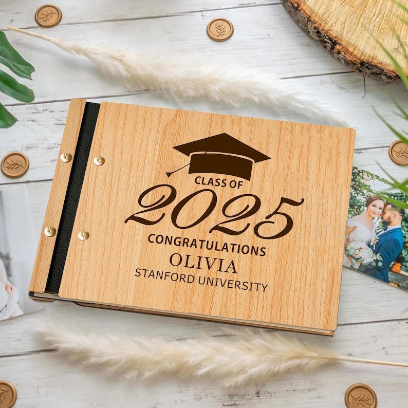 Personalized Graduation Book Binder 2025, Custom Wooden Photo Album, Class of 2025 Gift, Graduation Memory Book, College Graduate Gift