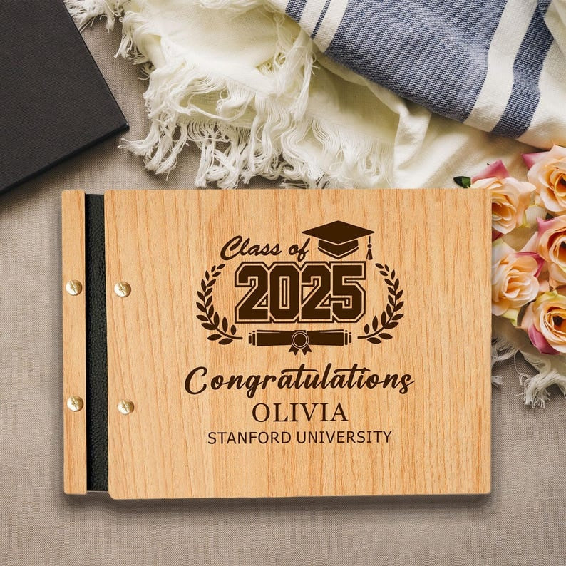 Personalized Graduation Book Binder 2025, Custom Wooden Photo Album, Class of 2025 Gift, Graduate Memory Book, College Keepsake