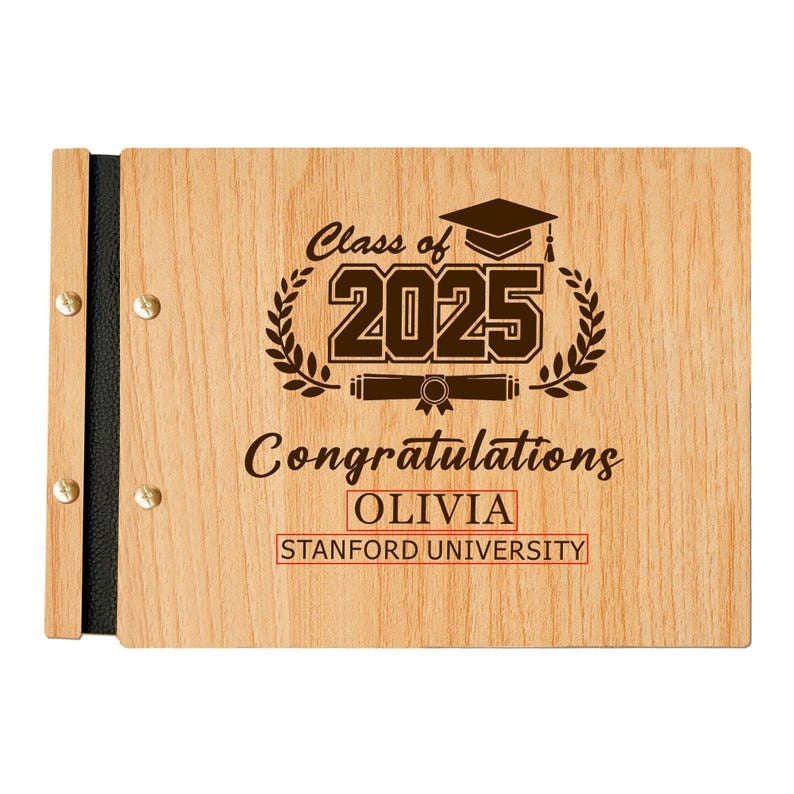 Personalized Graduation Book Binder 2025, Custom Wooden Photo Album, Class of 2025 Gift, Graduate Memory Book, College Keepsake
