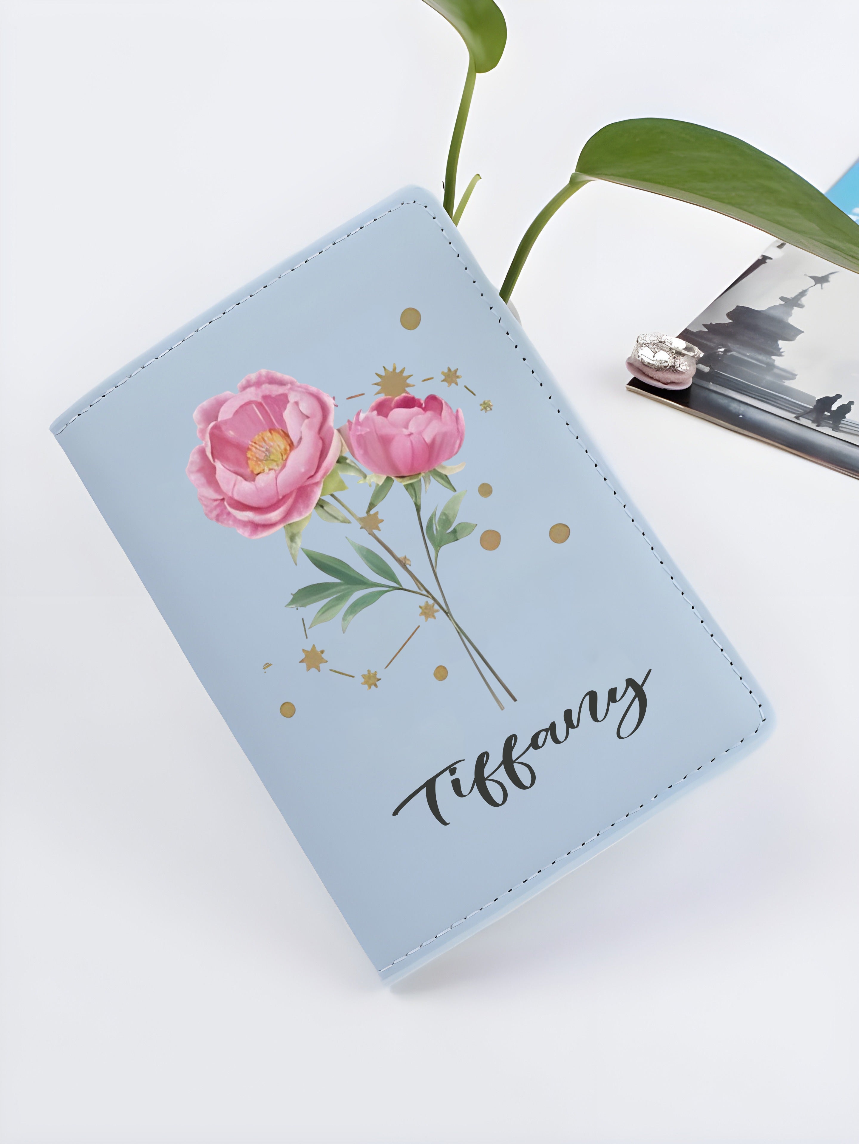 Personalized Birth Flower Zodiac Leather Passport Cover, Custom Name Passport Holder, Astrology Travel Wallet Gift for Her