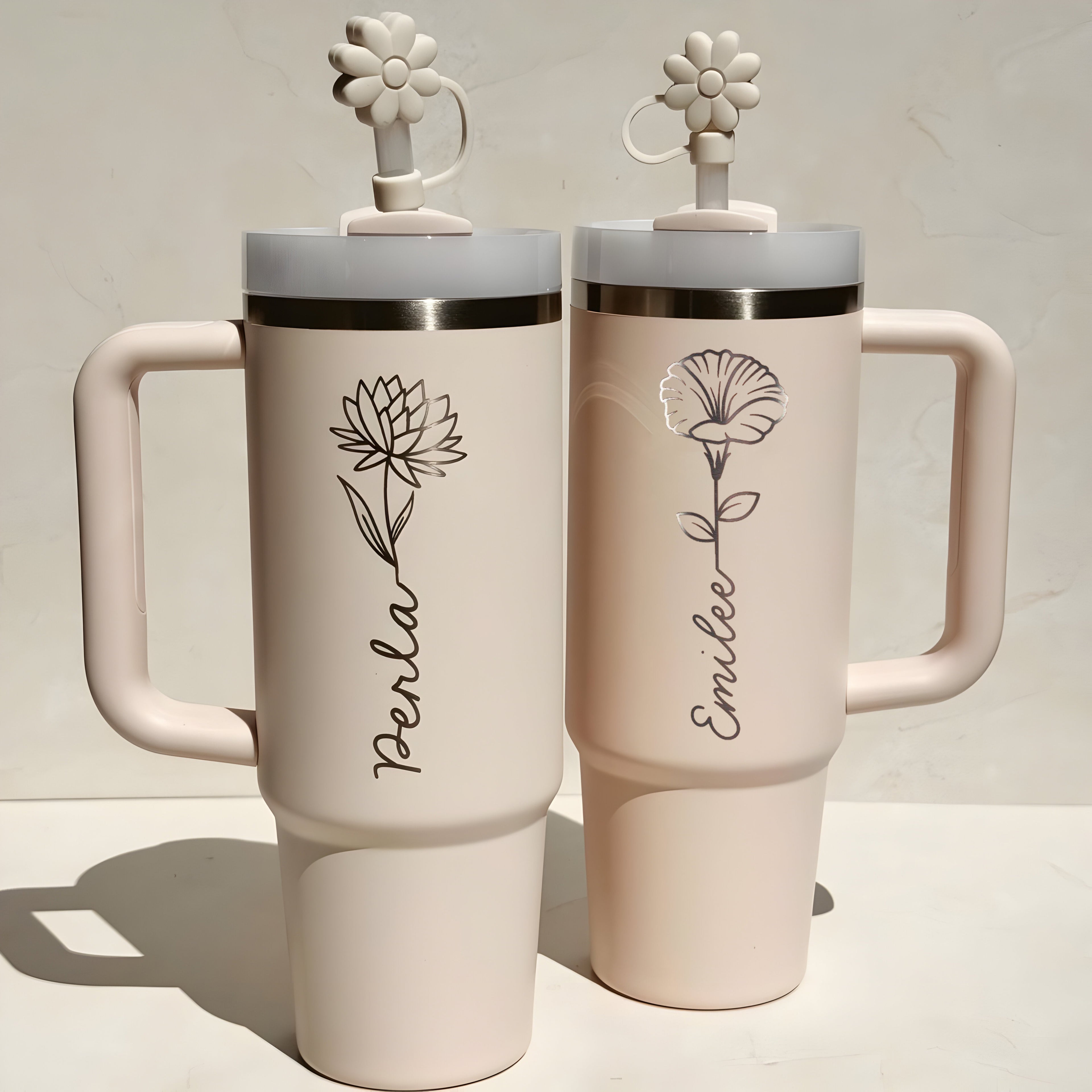 Personalized 40oz Tumbler with Handle, Birth Flower Custom Name Cup, Gift for Teen, Best Friend, Sister, Birthday Gift