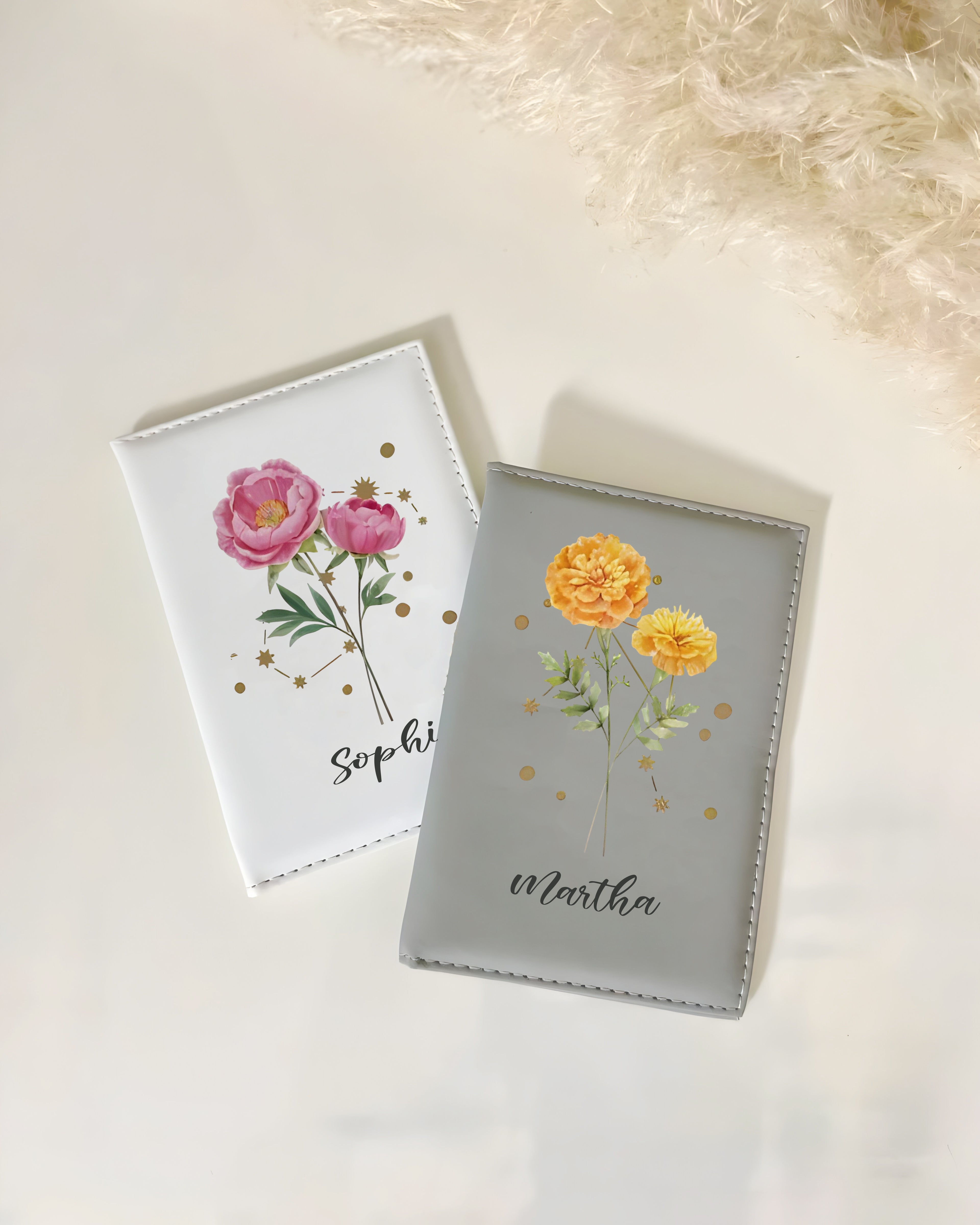 Personalized Birth Flower Zodiac Leather Passport Cover, Custom Name Passport Holder, Astrology Travel Wallet Gift for Her