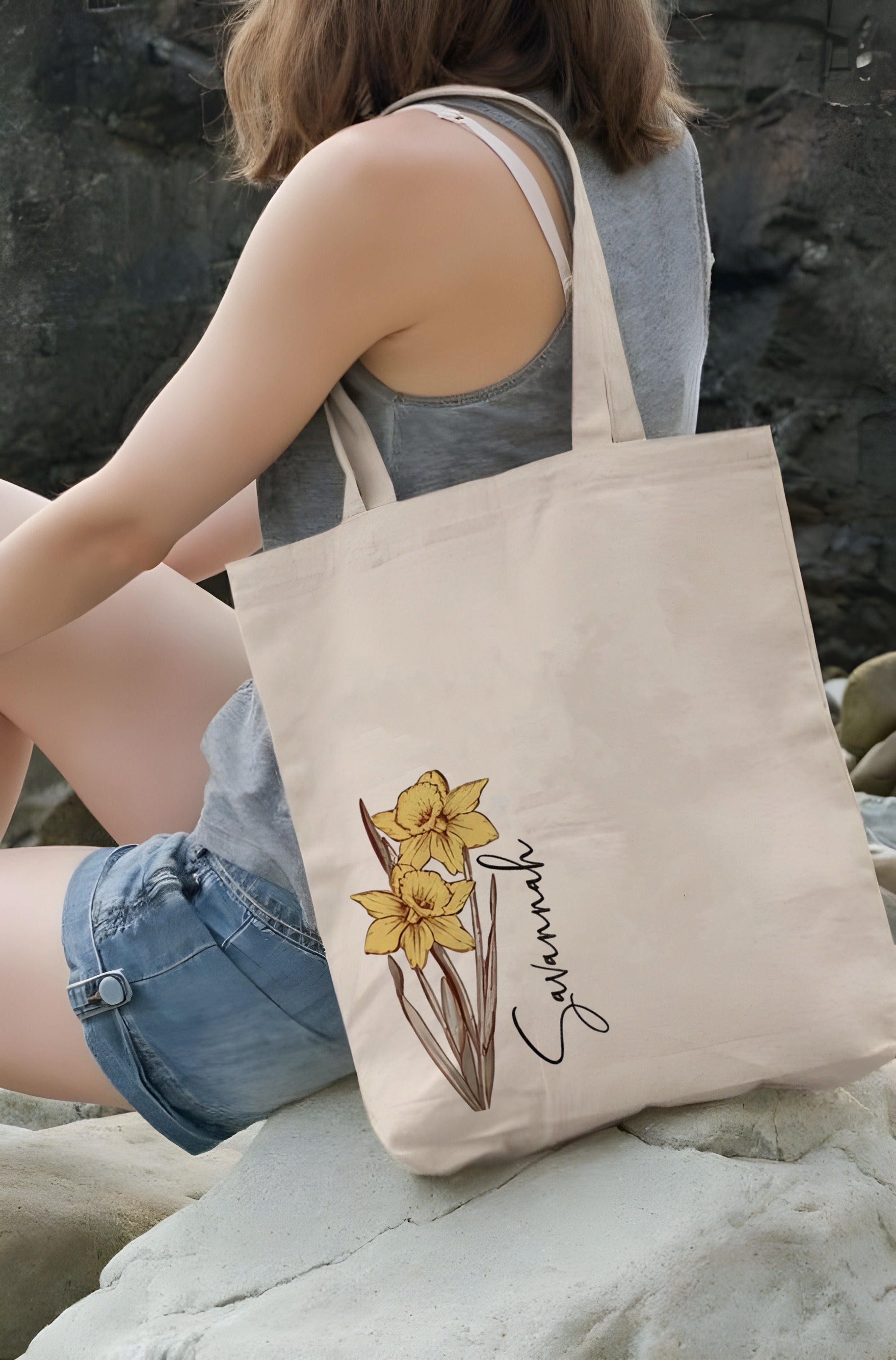 Personalized Birth Flower Tote Bag, Custom Name Canvas Bag, Monthly Bloom Floral Shopper, Birthday Gift, Bridesmaid Gift, Best Friend Gift