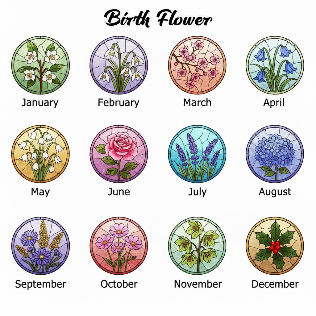 Custom Birth Month Flower Stained Glass Suncatcher, Personalized Mom’s Garden Window Decor, Floral Birth Flower Hanging Ornament Gift