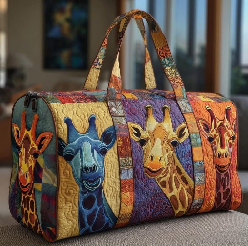Giraffe Quilted Duffle Bag: Giraffe Travel Weekender Bag, Cute Weekender Duffel Gift for Her, Sheep Shoulder Bag, Gift For Mom