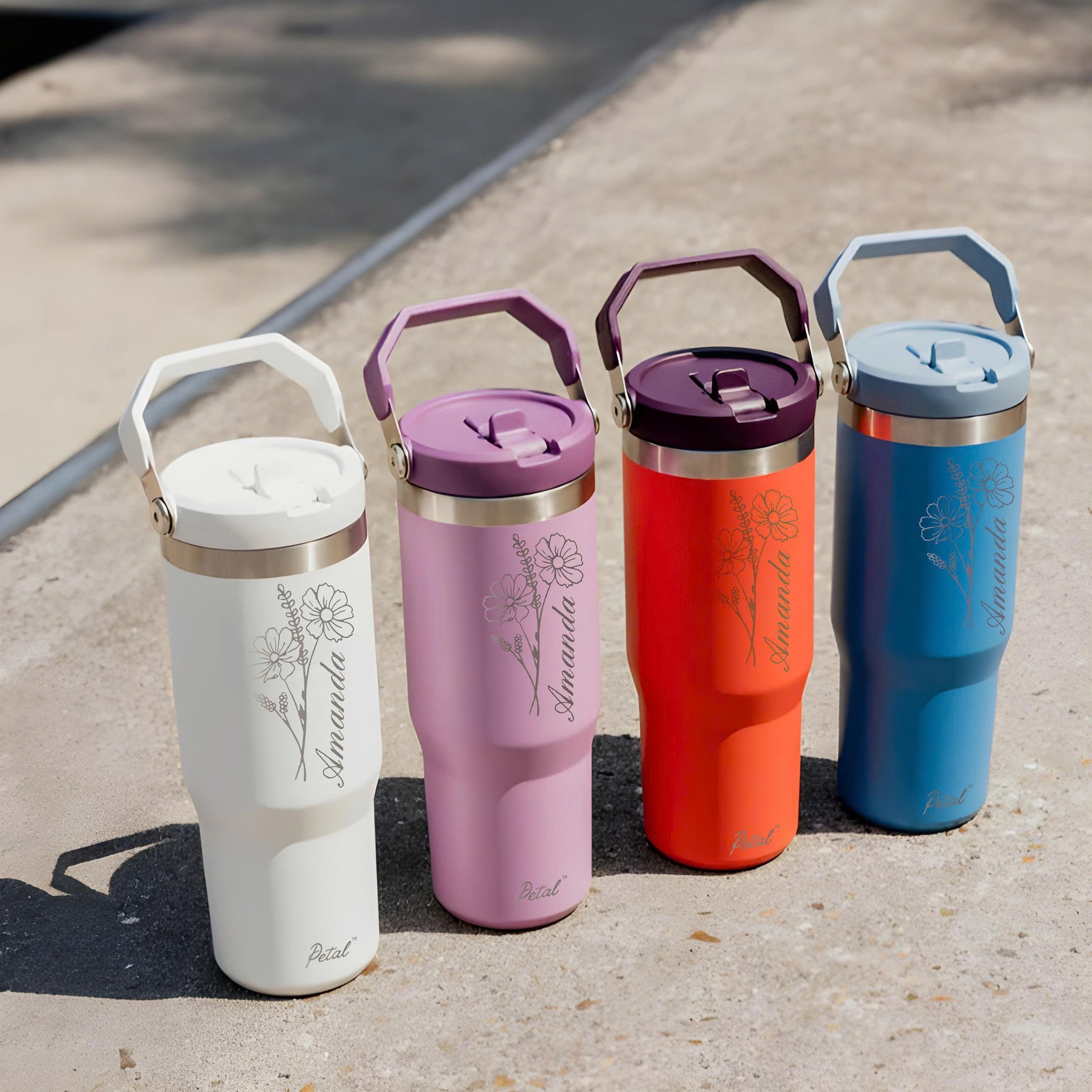 Personalized Birth Flowers 40oz Tumbler Flip Straw With Name, Hot Cold Mug With Straw, Bridesmaid Gift, Custom Name Travel Cup, Birthday Gift, Gift For Her Mother