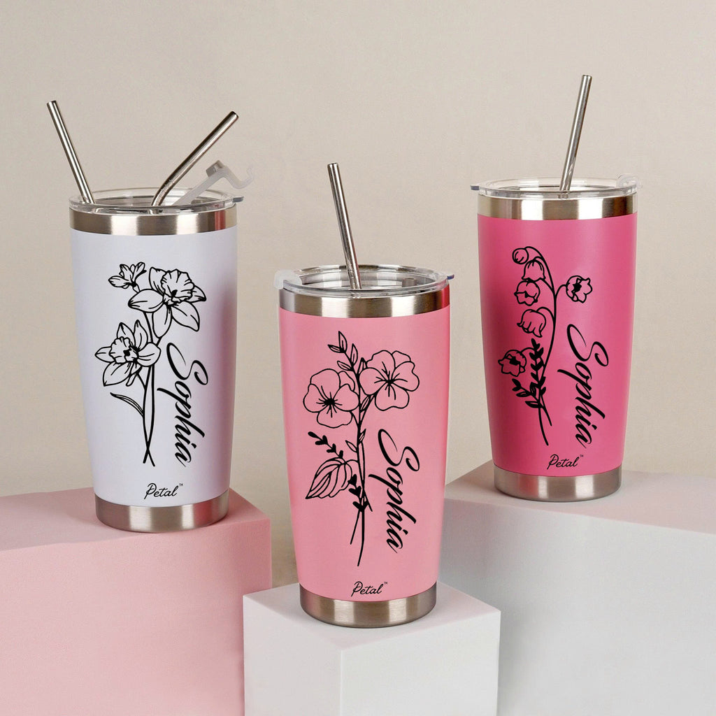 Personalized Birth Flowers 20oz Stainless Steel Tumbler With Name, Bridesmaid Gift, Custom Name Travel Cup, Birthday Gift, Gift For Her Mother