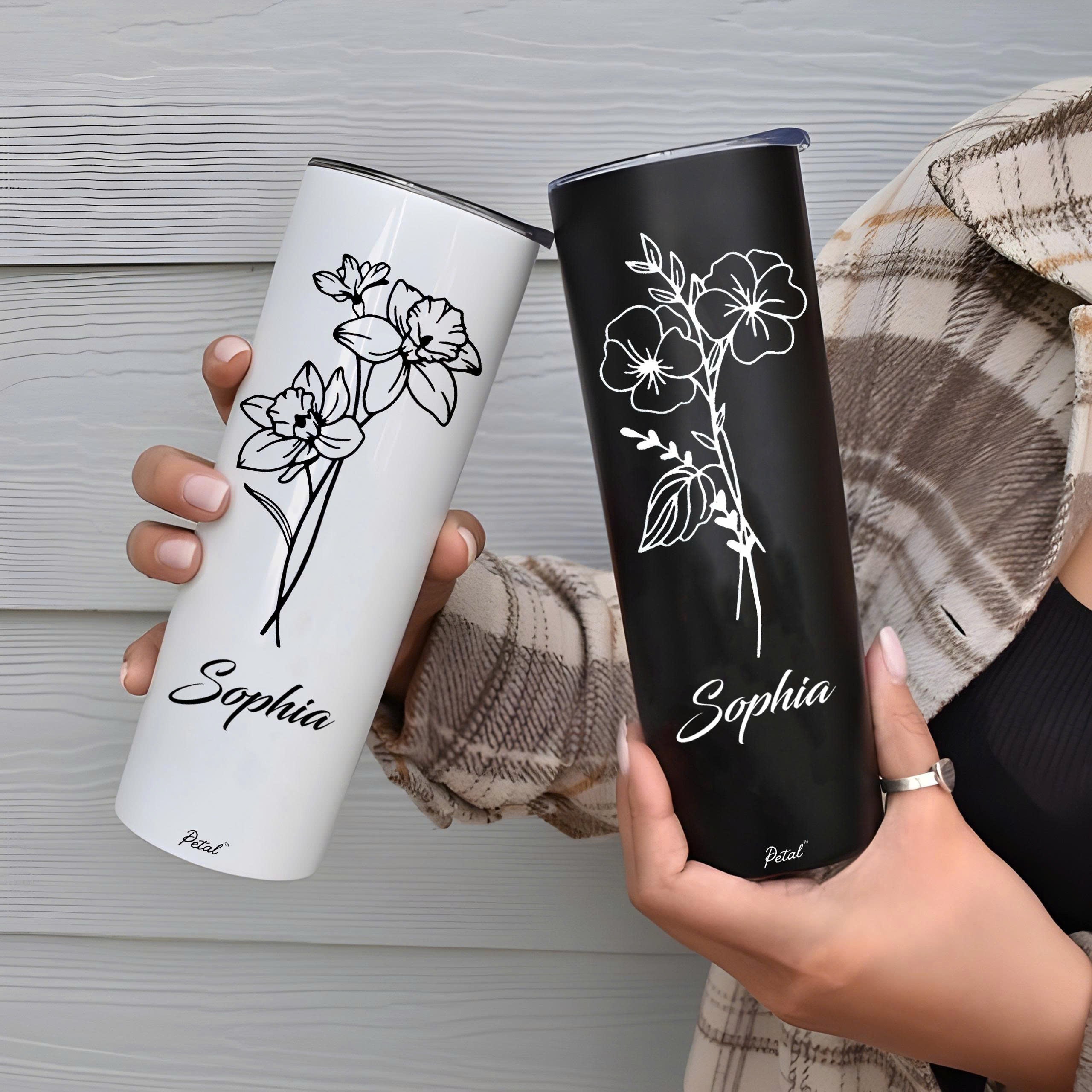 Personalized Birth Flowers 30oz Skinny Glitter Tumbler, Bridesmaid Gift, Custom Name Travel Cup, Birthday Gift, Gift For Her Mother