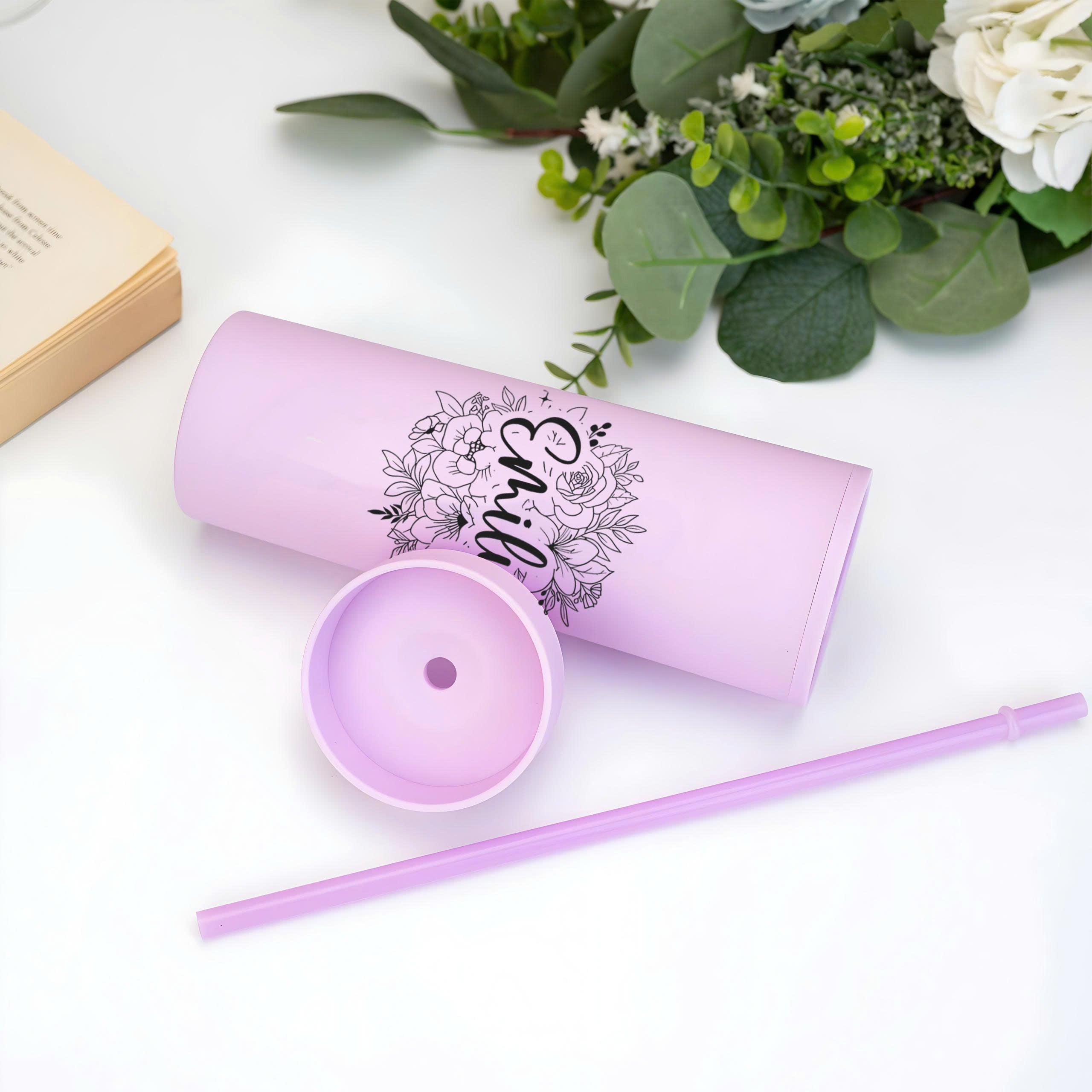Personalized Flower Skinny Tumbler With Name, Custom Name Cup With Straw, Hot Cold Skinny Travel Mug, Bridesmaid Gift, Birthday Gift For Her Mother