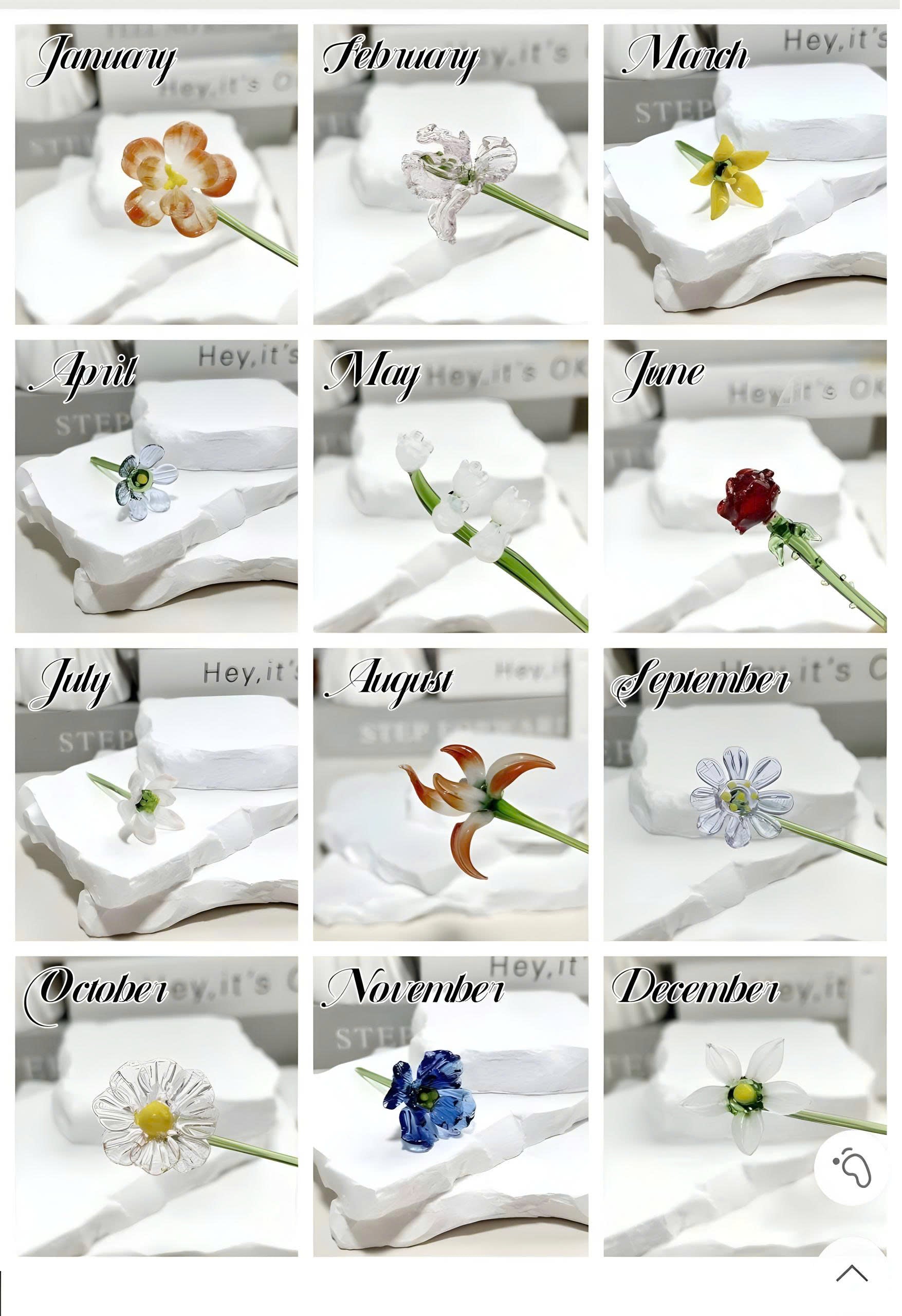 Glass Birth Month Flower, Birth Flower Gift, Hand Blown Spring Flower, Glass Flower Bouquet, Personalized Gifts, Gift For Her, Birthday Gift