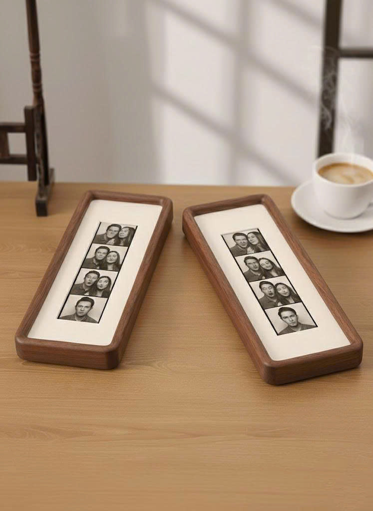 Photobooth Frame for Photo Strip Prints: Elongated Solid Wood Picture Frame with Coloured Mount, Ready to Hang for photoautomat print